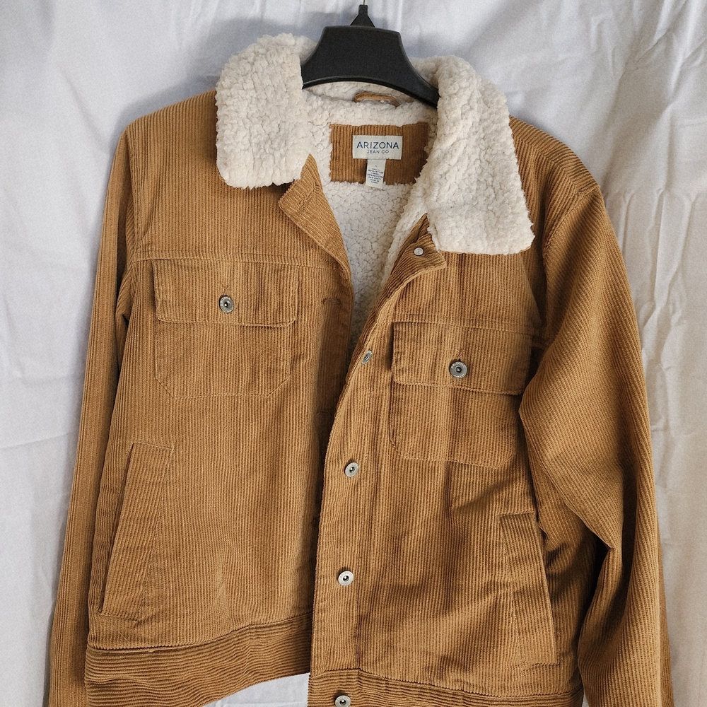 Arizona Jean Company Women's Tan Corduroy Jacket with Sherpa Collar
